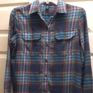 Chaps plaid womens size Medium buttom front top